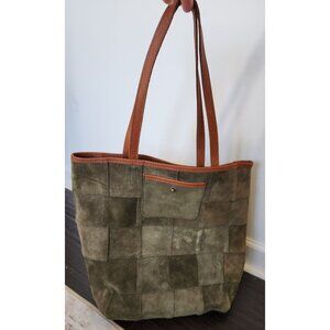Joji & Co. Green Suede & Leather Basketweave Patch Tote
